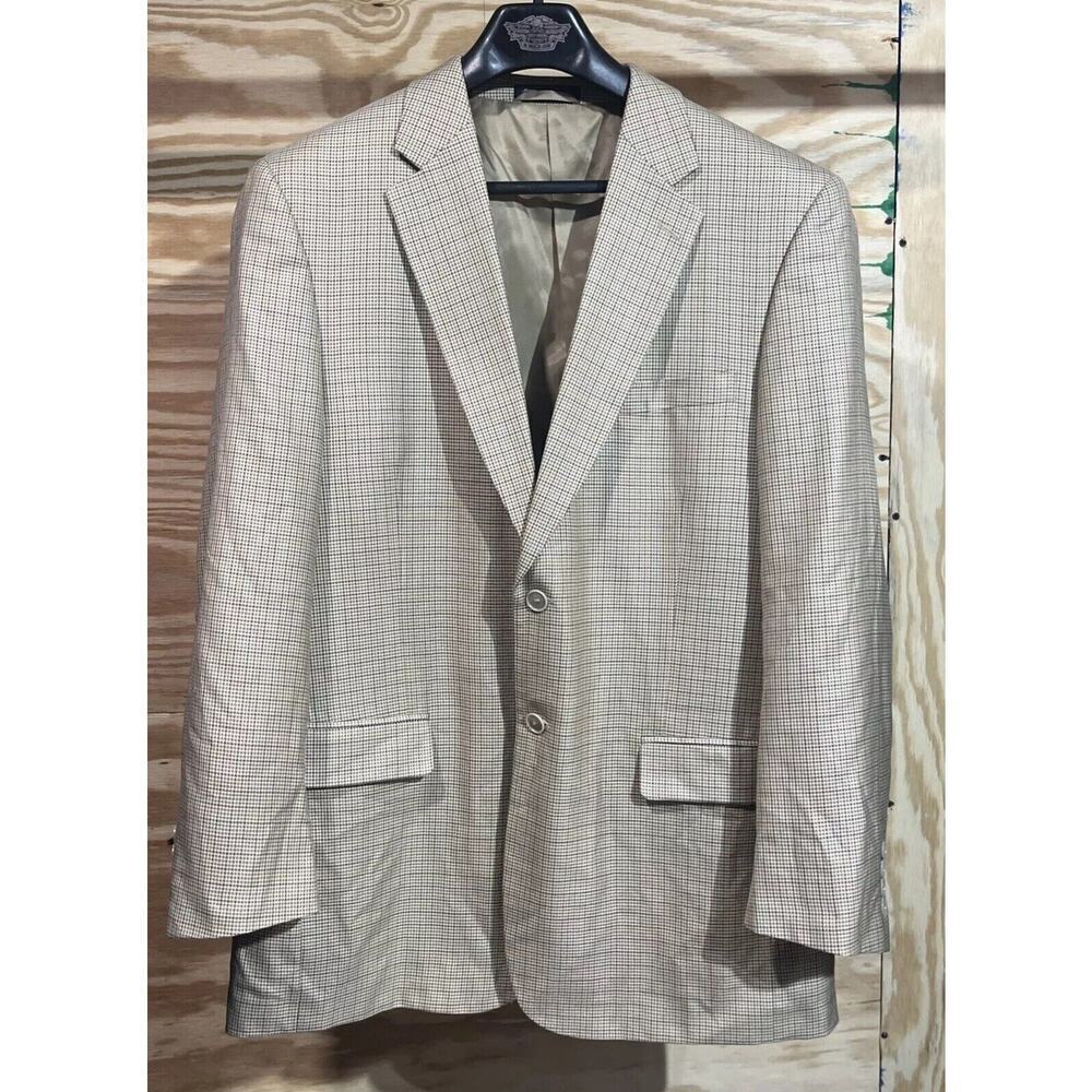Bert Pulitzer Silk Wool Jacket Beige Multicolor Houndstooth Check Blazer 44L